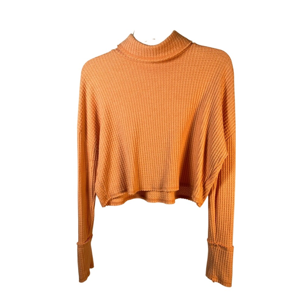 Wild Fable Orange Waffle Knit Mock‎ Neck Cropped Sweater Size S